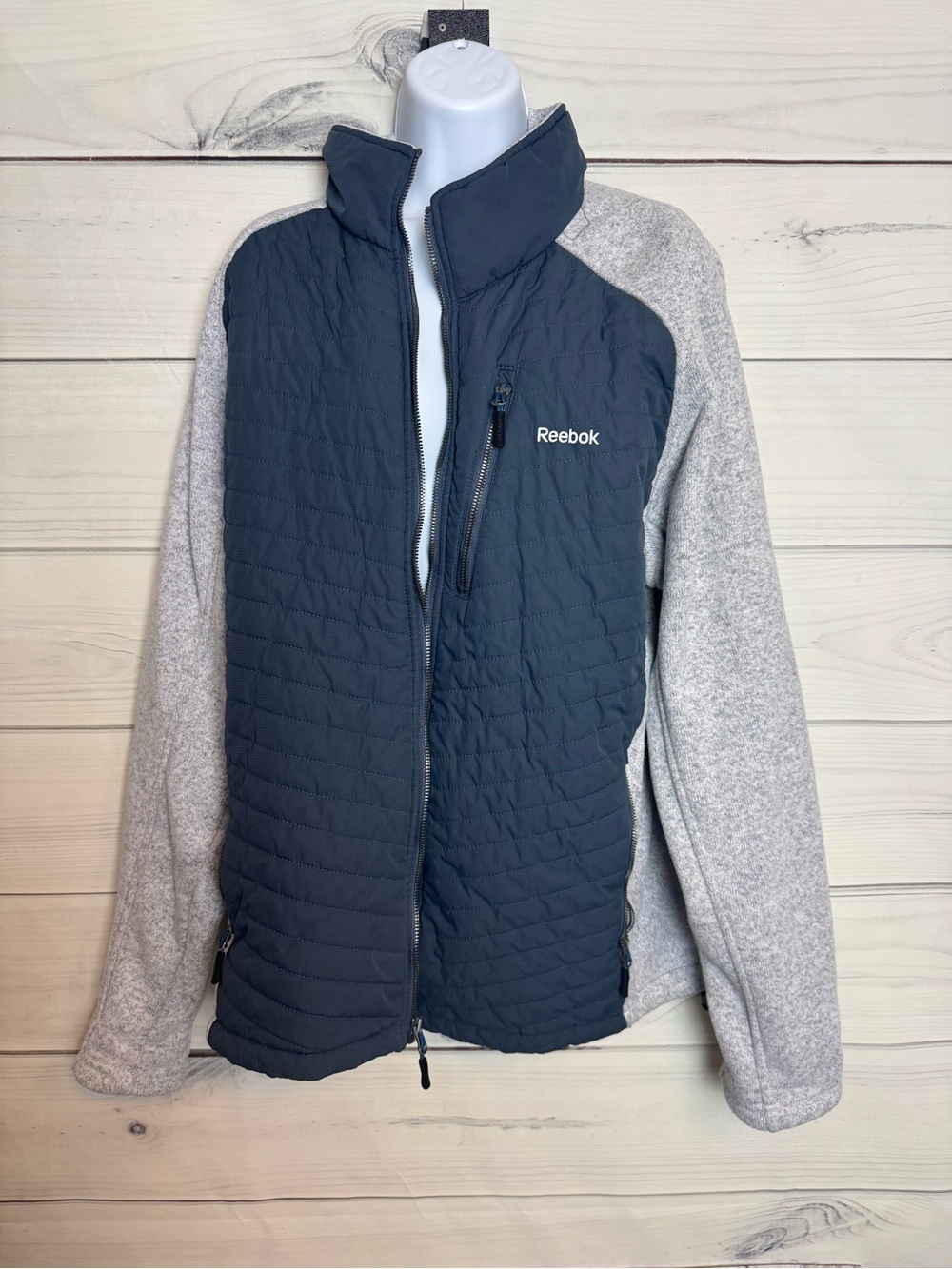 Reebok Navy Quilted Front Jacket with Light Gray Sleeves